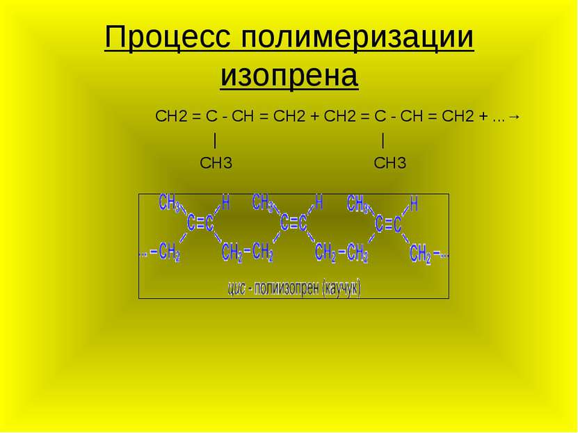 Процесс полимеризации изопрена CH2 = C - CH = CH2 + CH2 = C - CH = CH2 + ...→...