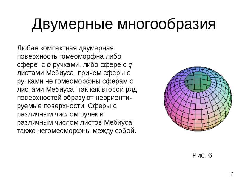 * Двумерные многообразия Любая компактная двумерная поверхность гомеоморфна л...