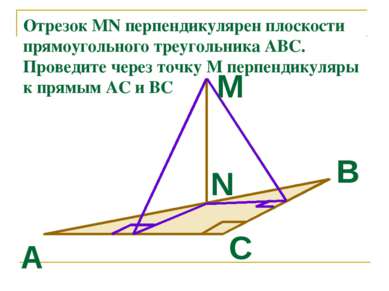 Отрезок MN перпендикулярен плоскости прямоугольного треугольника АВС. Проведи...