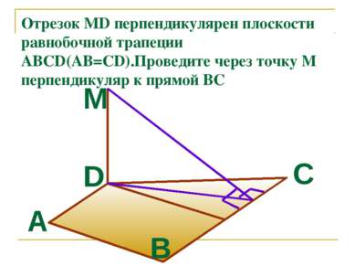 Отрезок MD перпендикулярен плоскости равнобочной трапеции ABCD(AB=CD).Проведи...