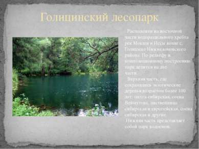 Голицинский лесопарк Расположен на восточной части водораздельного хребта рек...