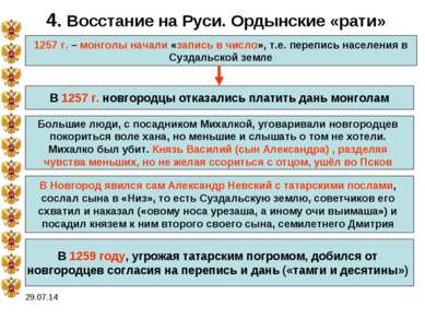 * 4. Восстание на Руси. Ордынские «рати» 1257 г. – монголы начали «запись в ч...