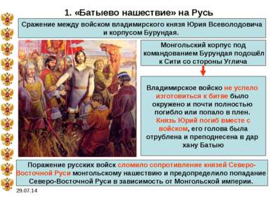 * 1. «Батыево нашествие» на Русь Сражение между войском владимирского князя Ю...