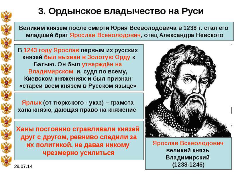 * 3. Ордынское владычество на Руси Великим князем после смерти Юрия Всеволодо...