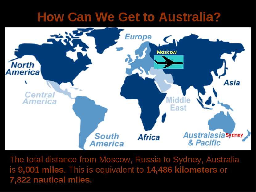 How Can We Get to Australia? The total distance from Moscow, Russia to Sydney...