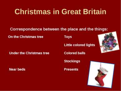 Christmas in Great Britain Correspondence between the place and the things: O...