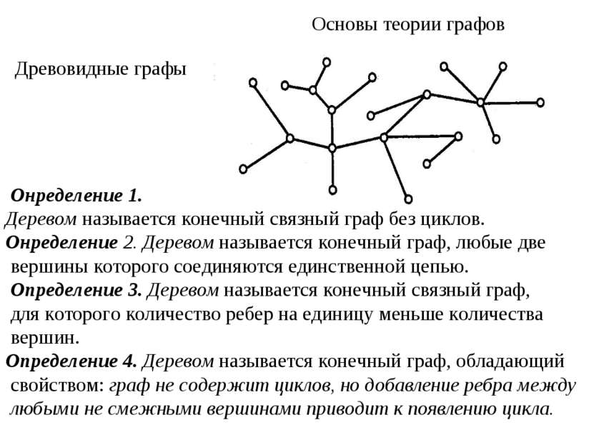Основы теории графов Древовидные графы Онределение 1. Деревом называется коне...