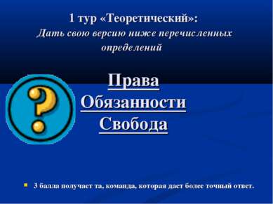 1 тур «Теоретический»: Дать свою версию ниже перечисленных определений Права ...