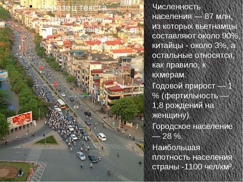 Численность населения — 87 млн, из которых вьетнамцы составляют около 90%, ки...