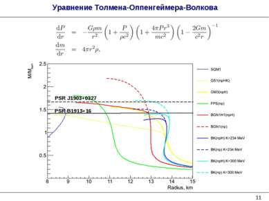 * Уравнение Толмена-Оппенгеймера-Волкова PSR B1913+16 PSR J1903+0327