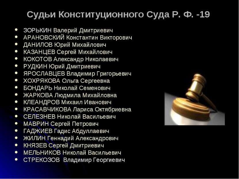 Судьи Конституционного Суда Р. Ф. -19   ЗОРЬКИН Валерий Дмитриевич АРАНОВСКИЙ...