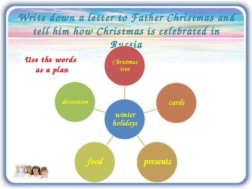 Write down a letter to Father Christmas and tell him how Christmas is celebra...