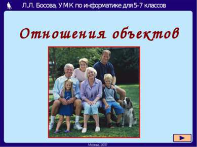 Отношения объектов Москва, 2007 Л.Л. Босова, УМК по информатике для 5-7 классов