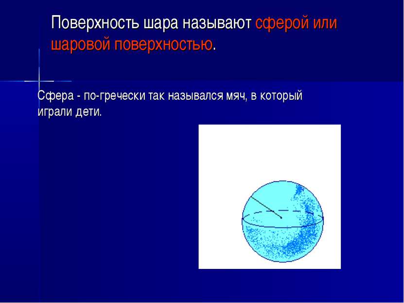 Поверхность шара называют сферой или шаровой поверхностью. Сфера - по-греческ...