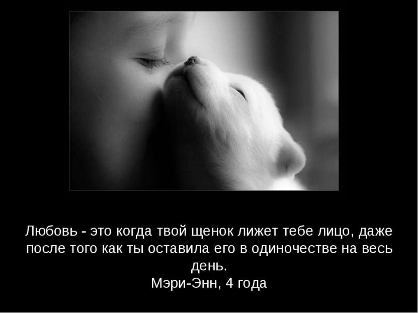 Любовь - это когда твой щенок лижет тебе лицо, даже после того как ты оставил...