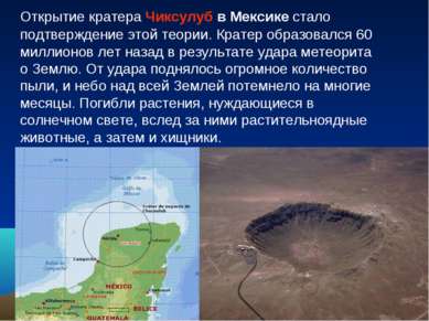 Открытие кратера Чиксулуб в Мексике стало подтверждение этой теории. Кратер о...