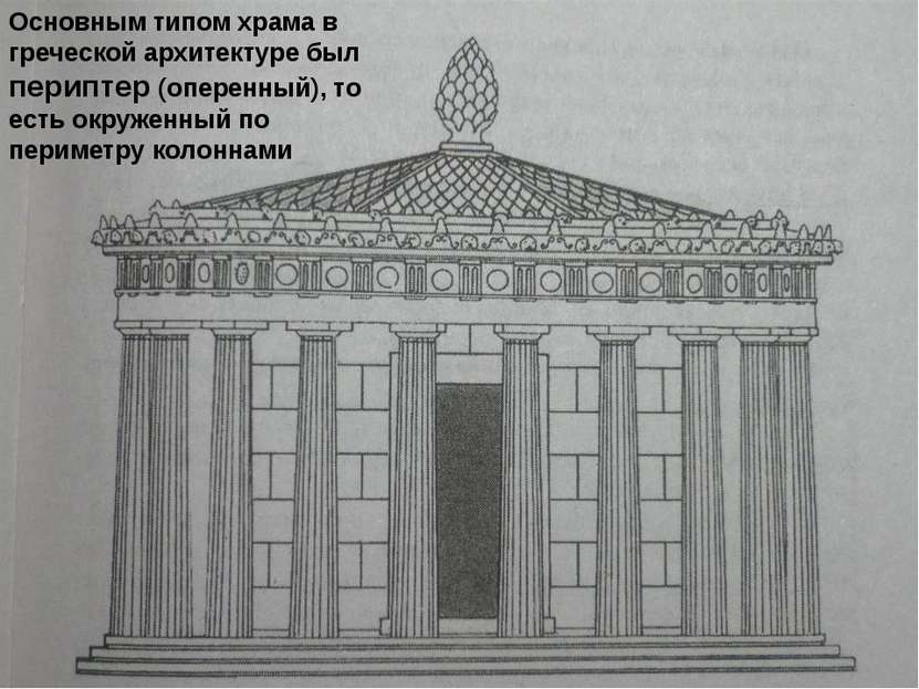 Основным типом храма в греческой архитектуре был периптер (оперенный), то ест...