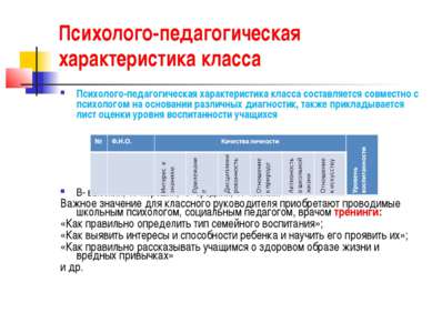 Психолого-педагогическая характеристика класса Психолого-педагогическая харак...