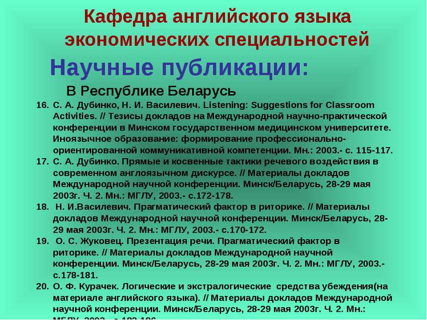 Научные публикации: С. А. Дубинко, Н. И. Василевич. Listening: Suggestions fo...