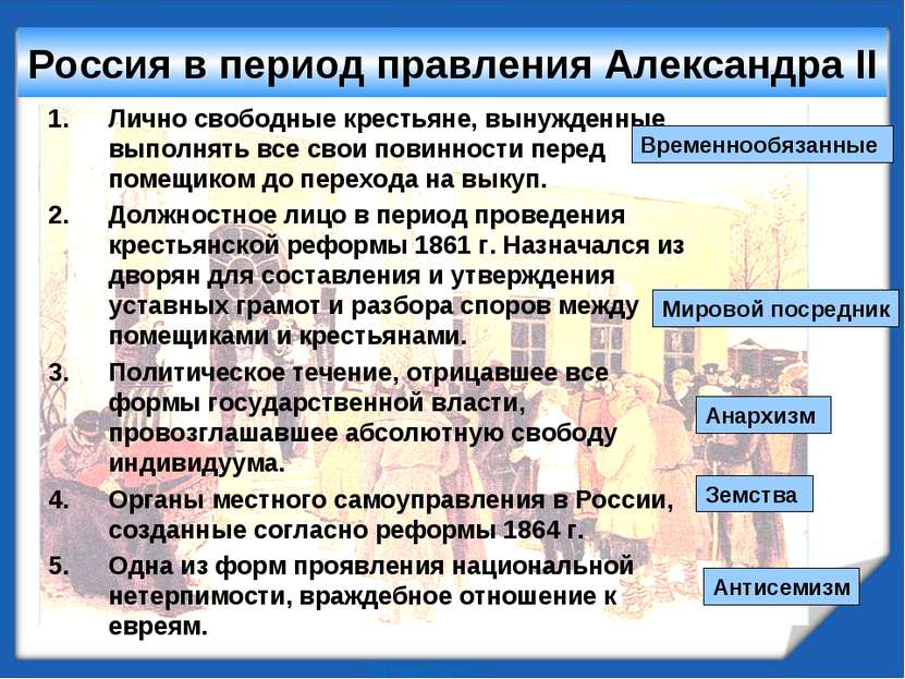 Россия в период правления Александра II Лично свободные крестьяне, вынужденны...