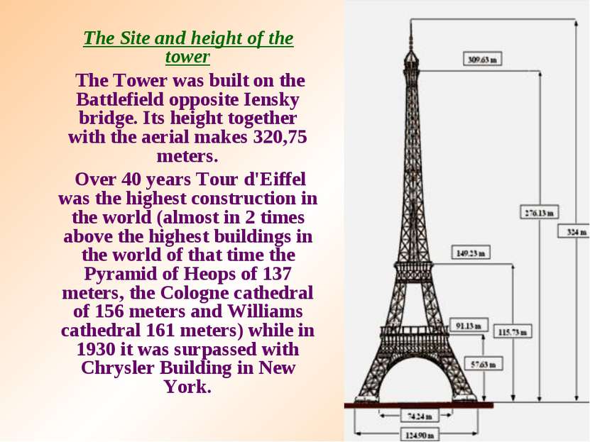 The Site and height of the tower The Tower was built on the Battlefield oppos...