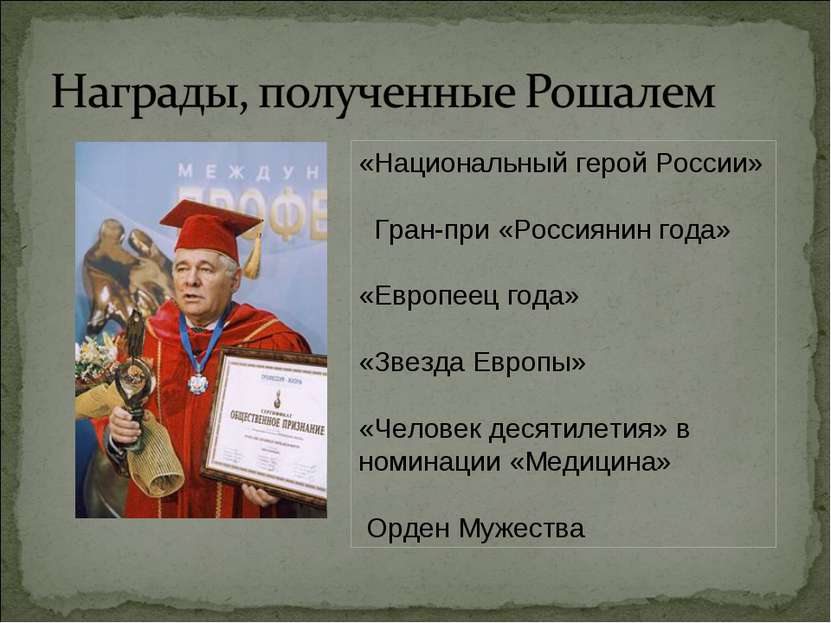 «Национальный герой России» Гран-при «Россиянин года» «Европеец года» «Звезда...