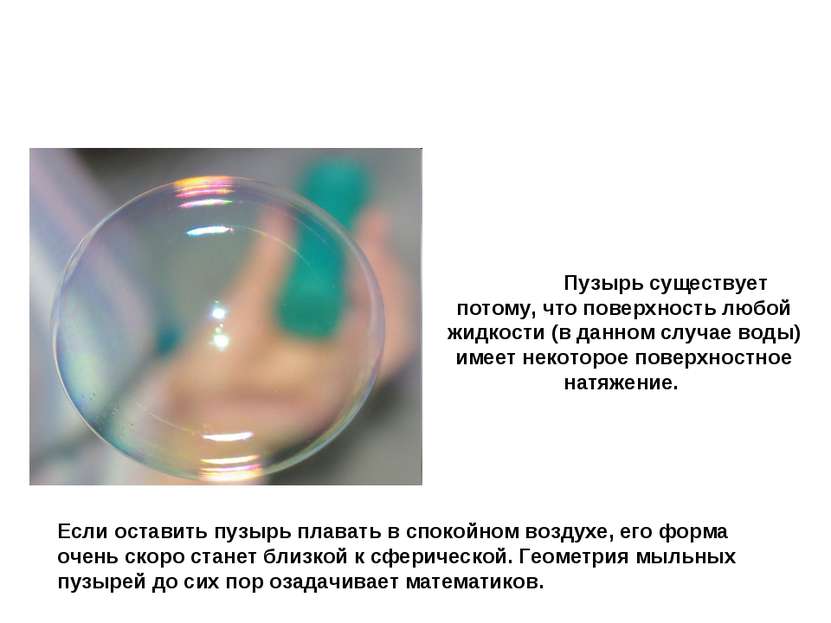 Пузырь существует потому, что поверхность любой жидкости (в данном случае вод...