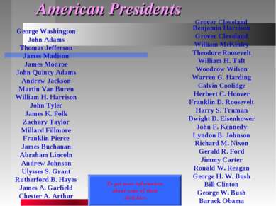 American Presidents George Washington John Adams Thomas Jefferson James Madis...