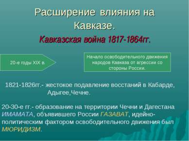 Расширение влияния на Кавказе. Кавказская война 1817-1864гг.
