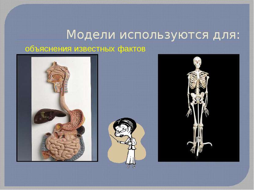 Модели используются для: объяснения известных фактов