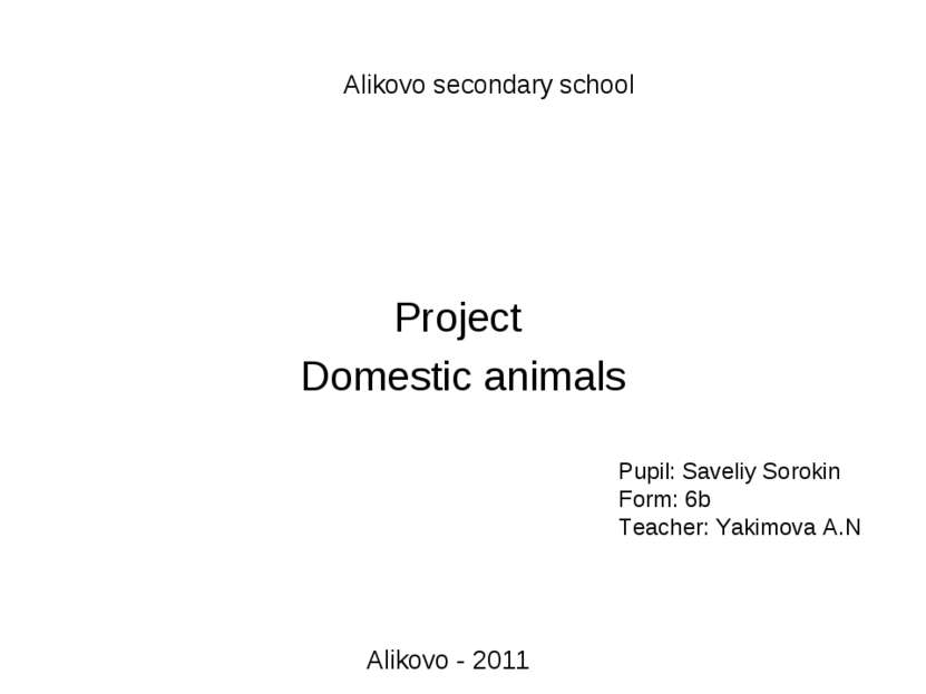 Pupil: Saveliy Sorokin Form: 6b Teacher: Yakimova A.N Projeсt Domestic animal...