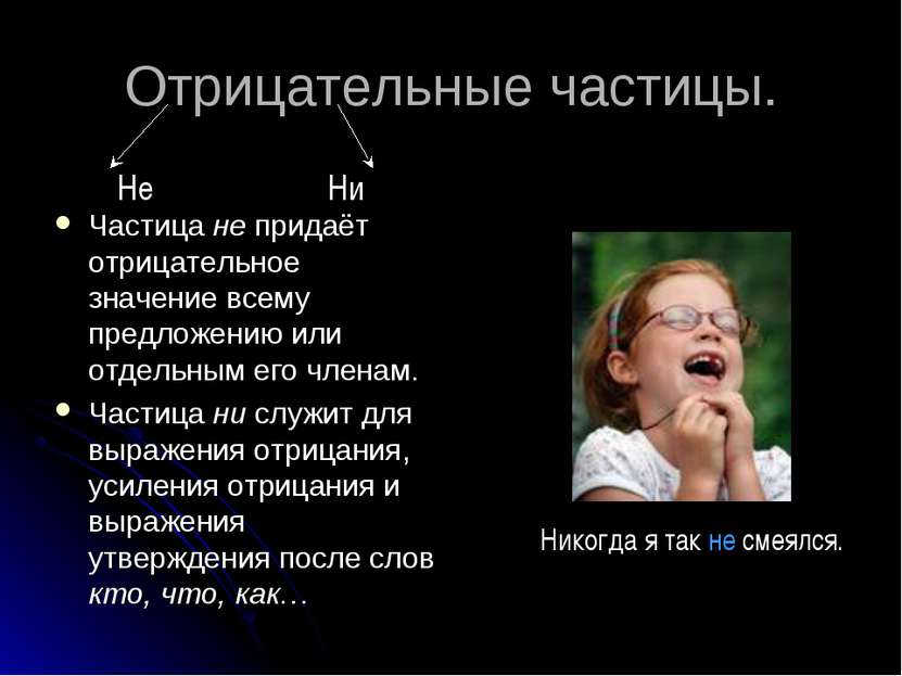 Отрицательные частицы. Частица не придаёт отрицательное значение всему предло...