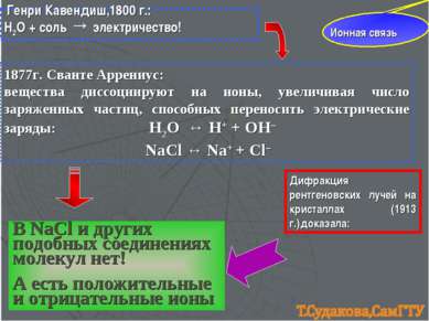 Ионная связь Генри Кавендиш,1800 г.: Н2О + соль → электричество! 1877г. Свант...