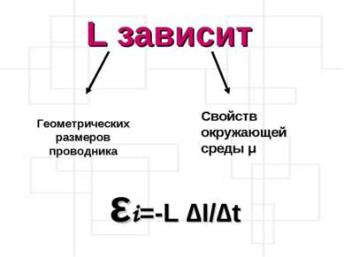 L зависит Геометрических размеров проводника Свойств окружающей среды μ εi=-L...