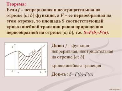 Теорема: Если f – непрерывная и неотрицательная на отрезке [a; b] функция, а ...