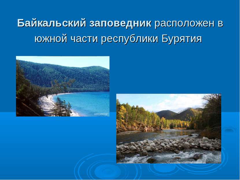 Байкальский заповедник расположен в южной части республики Бурятия