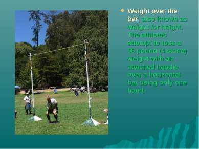 Weight over the bar, also known as weight for height. The athletes attempt to...