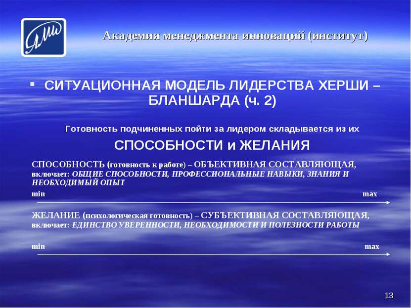 * СИТУАЦИОННАЯ МОДЕЛЬ ЛИДЕРСТВА ХЕРШИ – БЛАНШАРДА (ч. 2) Академия менеджмента...