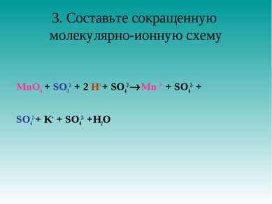 3. Составьте сокращенную молекулярно-ионную схему MnO4- + SO32- + 2 H+ + SO42...