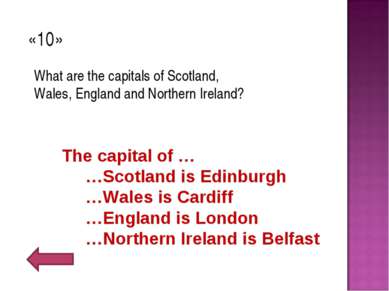 «10» What are the capitals of Scotland, Wales, England and Northern Ireland? ...