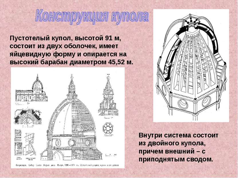 Пустотелый купол, высотой 91 м, состоит из двух оболочек, имеет яйцевидную фо...